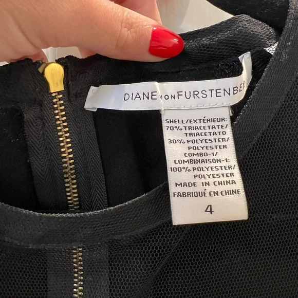 Diane Von Furstenburg DVF Illusion Mesh Neckline Black Dress - Picture 5 of 6